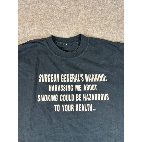 VINTAGE 90s Surgeon Generals Warning Smoking Shirt Mens Large Blue Graphic Tee - Picture 5 of 5